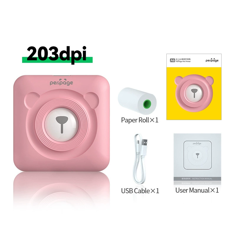 PeriPage Elibear A6 mini printer, 203 dpi portable photo & note printer, student special