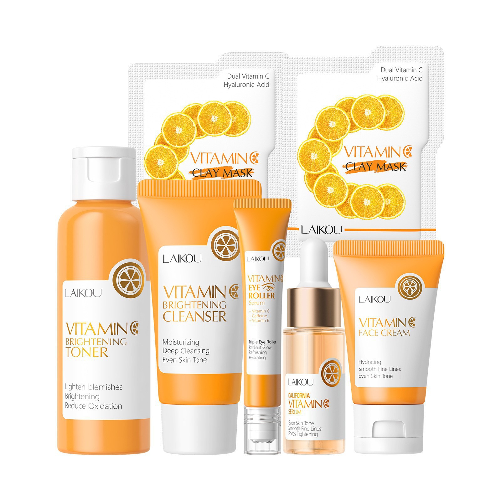 Transfronterizo LAIKOUFENYI Vitamina C serie combinación hidratación humectante productos de cuidado de la piel paquete de caja Inglés FDA productos de cuidado de la piel