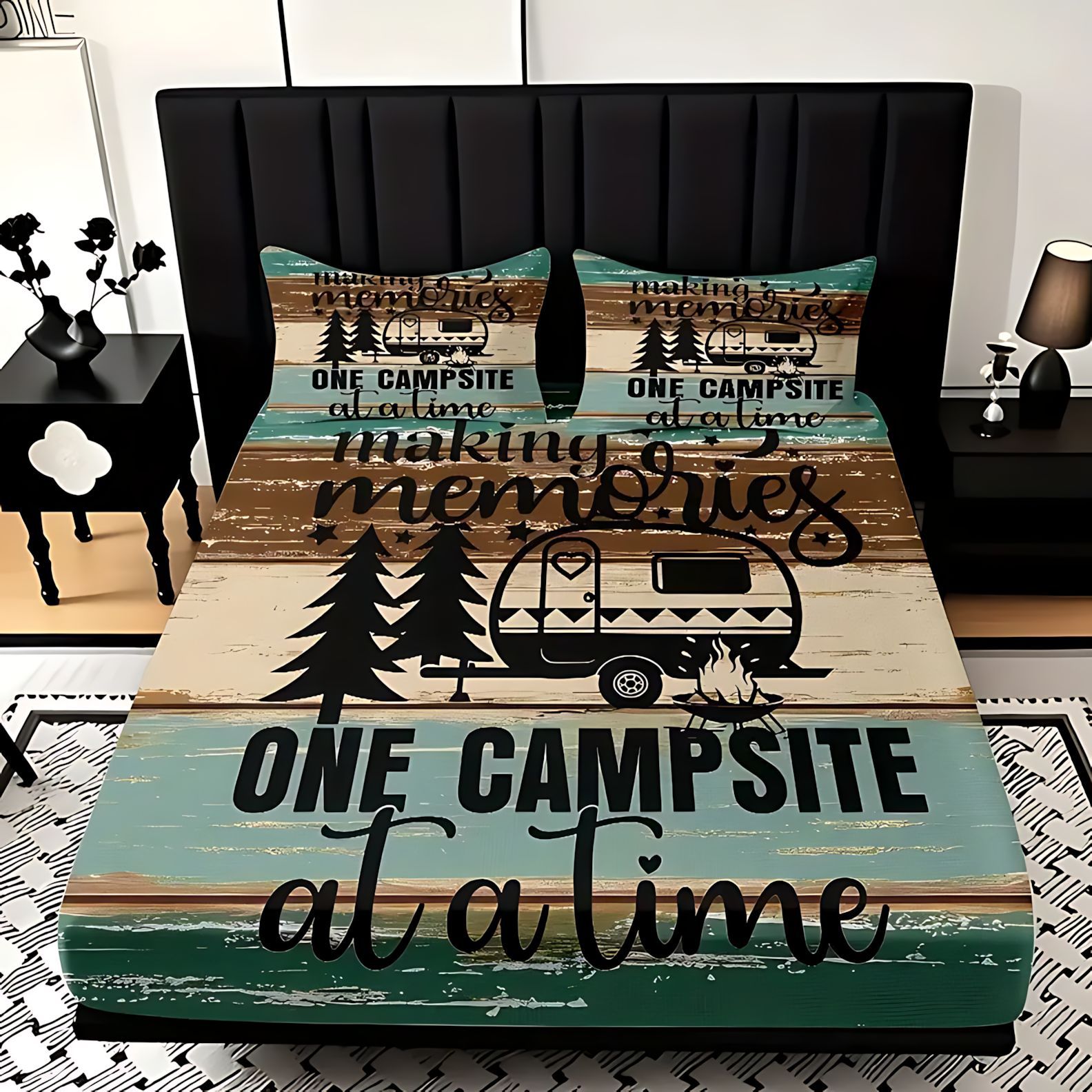 TEMU / JIT transfronterizo camping tent 3D impresión digital cama transpirable suave camisa colchón kit de ropa de cama