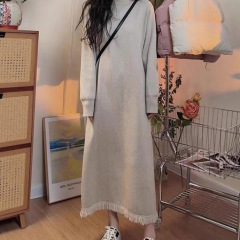半高领毛衣裙新款配大衣过膝长裙内搭打底针织连衣裙子女秋冬杏色