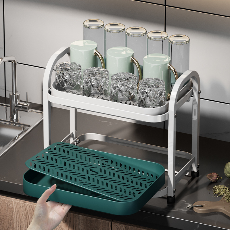 Cocina transfronteriza drenaje de tazas de mesa sala de estar almacenamiento de té bandeja de tazas de vino multifuncional rack fabricantes al por mayor