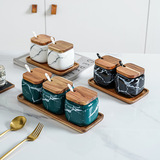 Японская стиль кухня Яркие приправы набор танков Мрамор Керамический Дом Комбинированный приправа коробка соляного сахара приправляющий бутылка