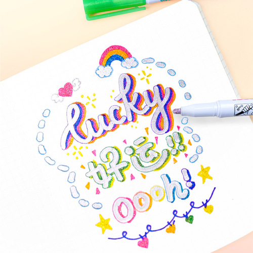 12-color double-line outline pen flash pen large-capacity highlighter student handwritten newspaper marker pen hand account pen color pen