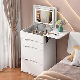 卧室梳妆台小户型镜子前置可翻盖带万向轮多功能床头柜一体化妆桌