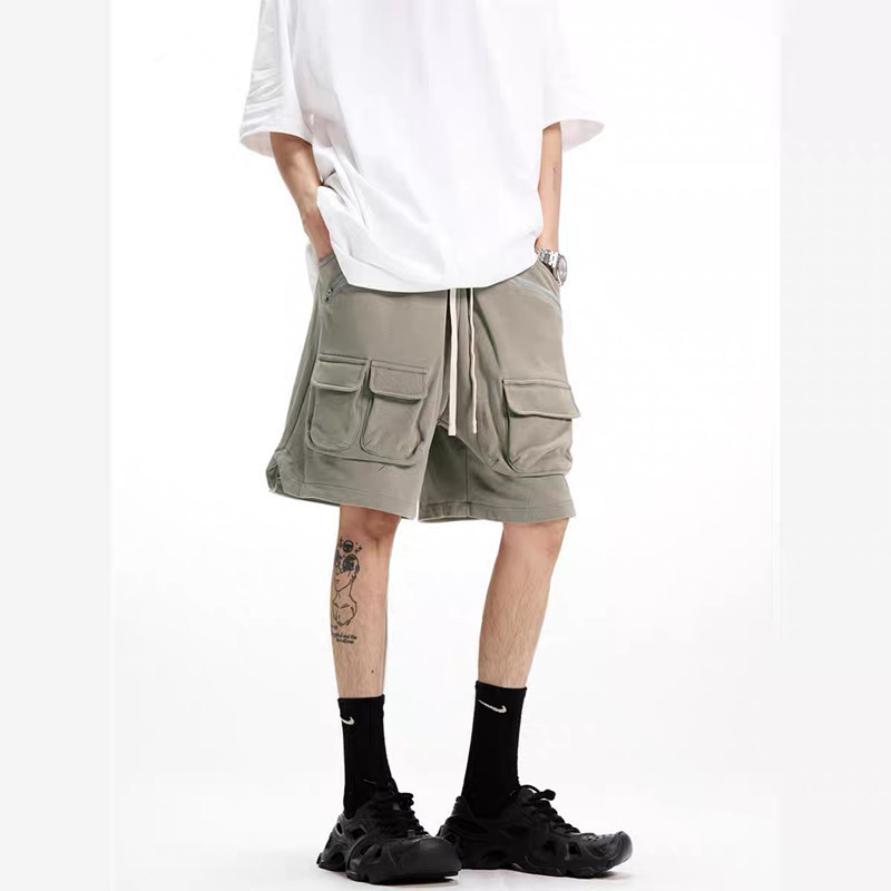 Hip-Hop High Street American Drawstring Cargo Zipper Pocket Shorts Men's Beach Summer Loose Stylish Five-Point Shorts