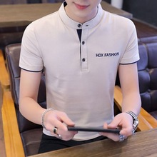 男T恤短袖立领韩版男装衣服2023夏季新款潮流半截袖帅气体恤T