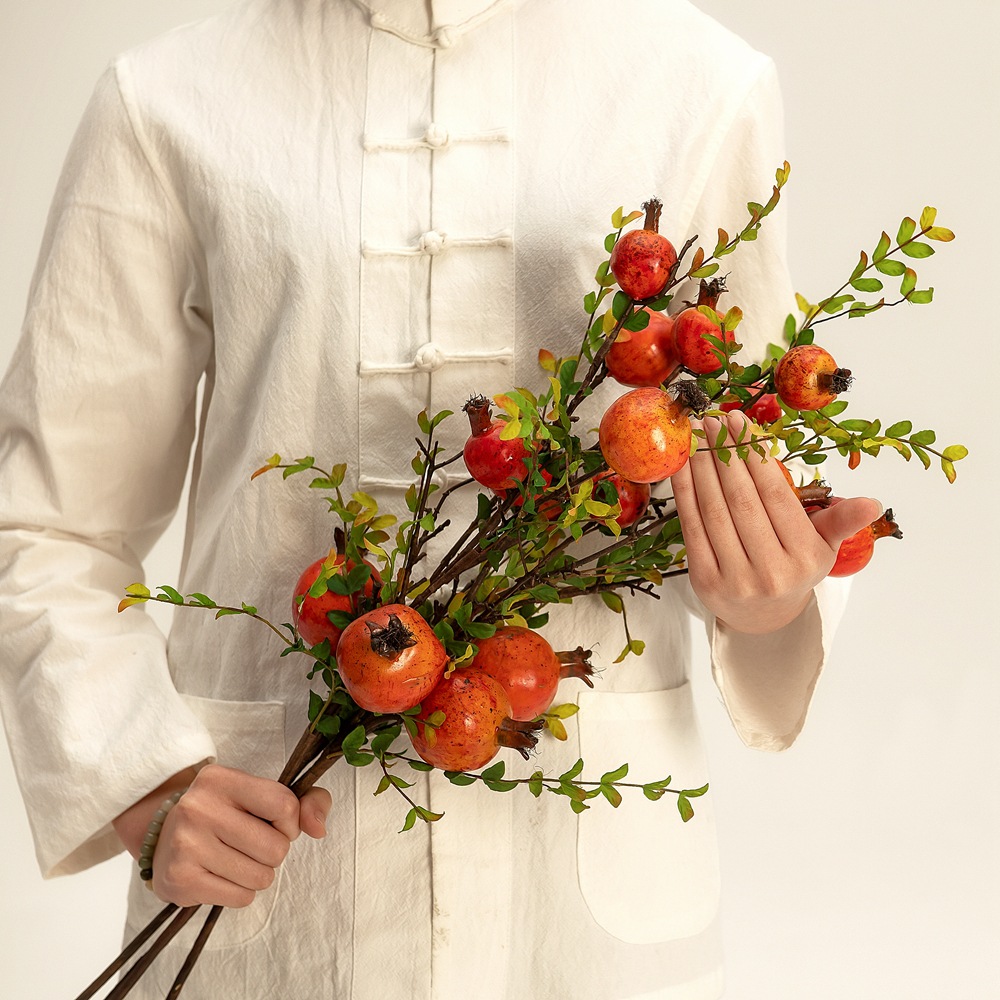 Factory Wholesale Artificial Pomegranate Fruit Bean Branch Berry Artificial Flower Foreign Trade Home Decor Wedding Celebration Fake Flower GFT243