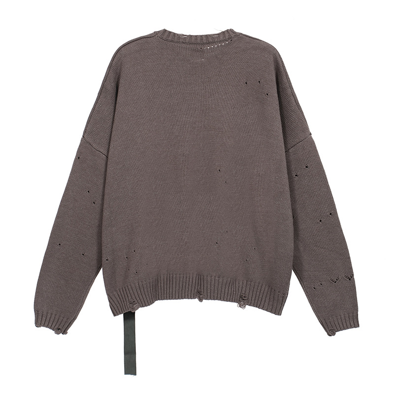 Estilo coreano flojo del todo-fósforo Undermycar apenado rasgado color sólido cuello redondo jersey de los hombres y las mujeres del mismo suéter de punto