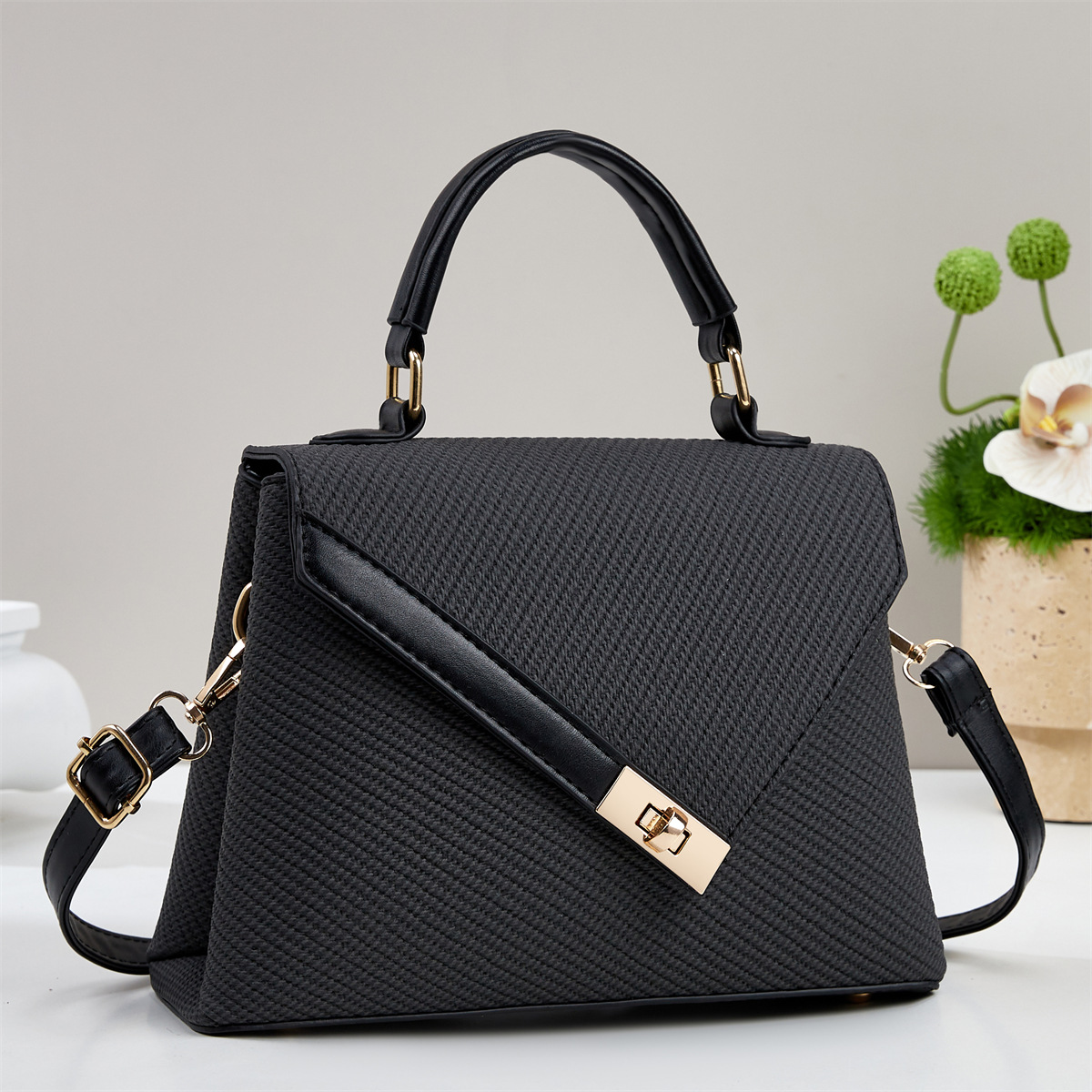 Simple and High-End Handbag for Women 2026 New Fashion Imitation Fabric Pattern Versatile Shoulder Crossbody Bag Cross-Border Women's Bag
