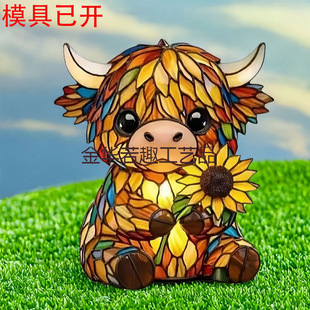 ���R�dHandcrafted Sunflower Highland Cow Lamp ���տ��ߵ�ţ��