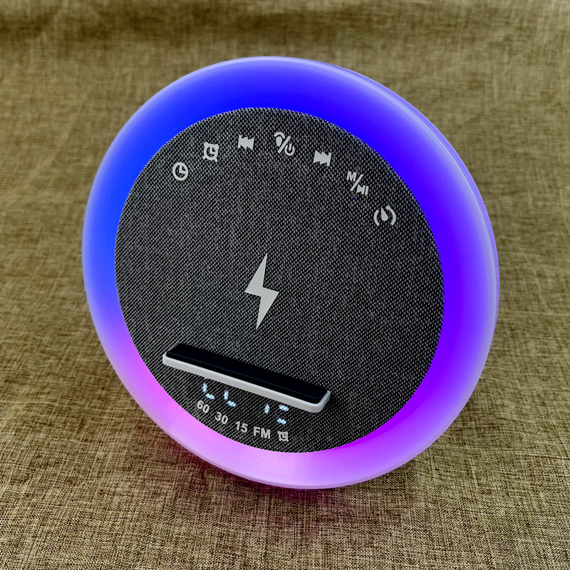Transfronterizos nuevos altavoces Bluetooth inalámbricos redondos ruido blanco reloj de alarma temporizador tarjeta de enchufe Bluetooth pequeña lámpara de sonido s302