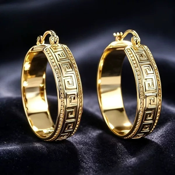 Cross-border geometric pattern elegant large earrings for women, vintage light luxury high-end hoop earrings, European and American fashion exaggerated hoop earrings
