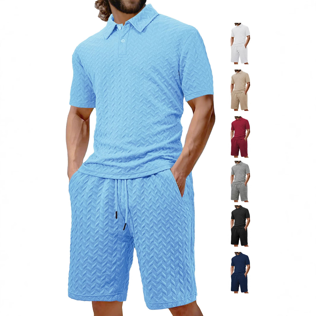 Venta directa de fábrica, traje de polo de manga corta para hombre, estilo casual, holgado, con solapa jacquard, novedad de verano, para exportación.