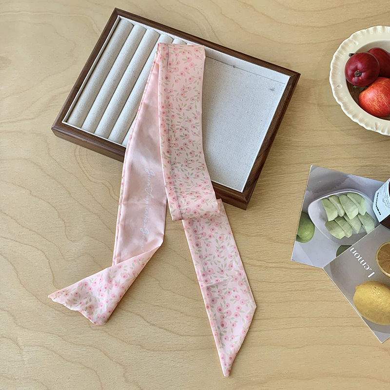 Bufandas de seda para mujeres de verano nuevo bufandas de moda flores y hierbas toallas de muñeca bolsas largas cinta cinturón atar cabello flotante