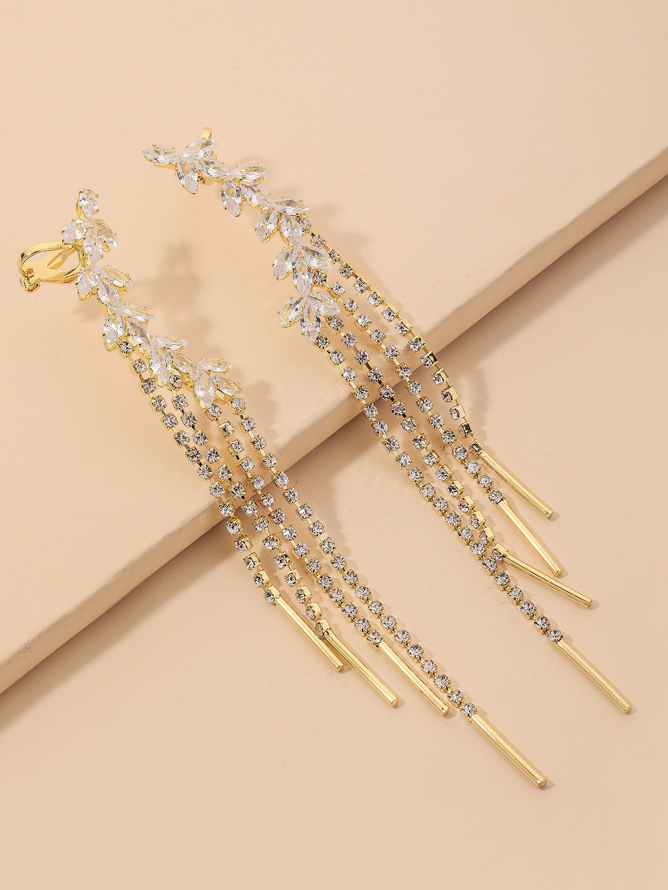 Korean Rhinestones Long Tassel Earrings display picture 7