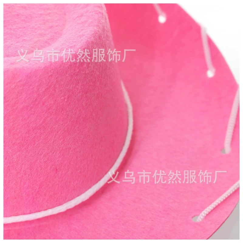 Spot Western large-brimmed cowboy hat, pink children's string hat, party men's large-brimmed decorative top hat