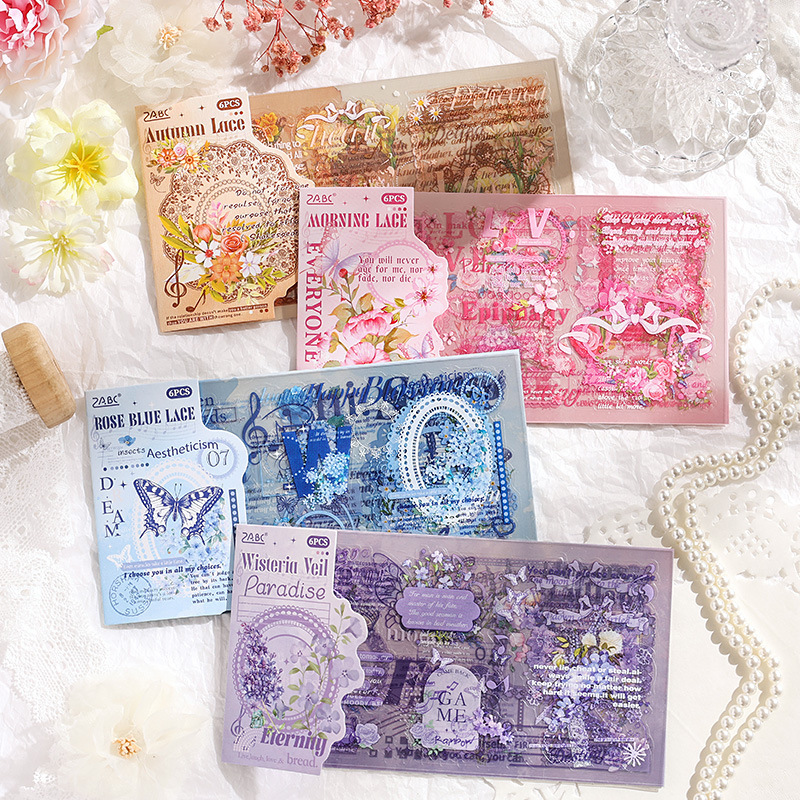 Filamento de seda aromático PET troquel cortado pegatinas planas retro flores creativas cuentas de mano diy fondo material base pegatinas decorativas