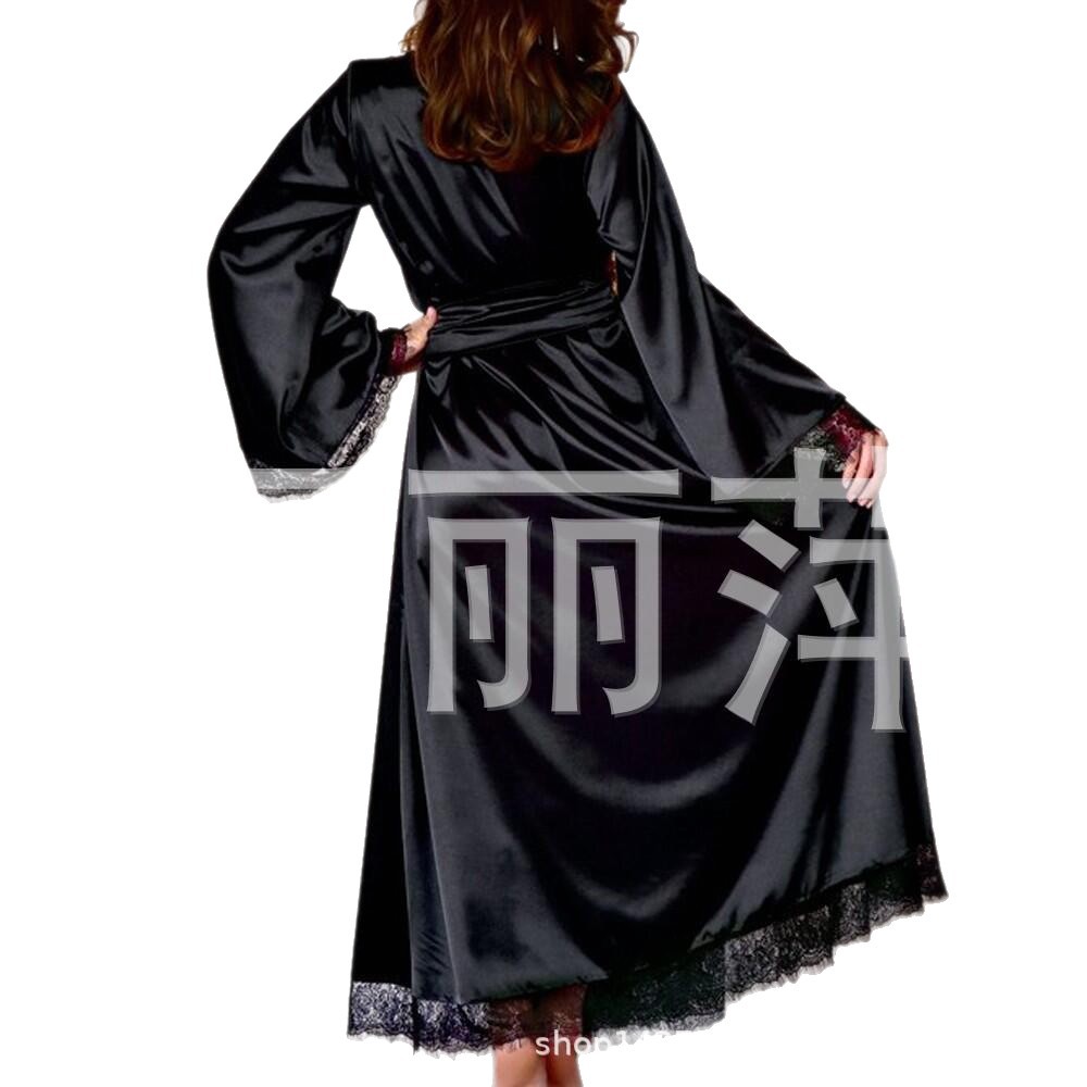 Europa y América del melocotón sexy cardigan extendido casa sexy perspectiva Albornoz dobladillo manguito hit hueco pestañas encaje