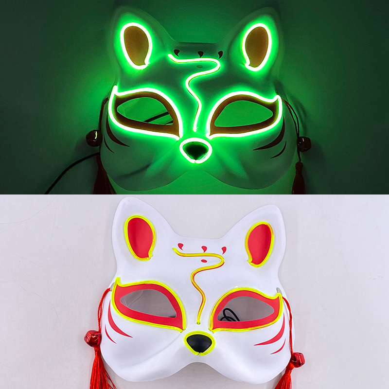 Luminoso LED máscara de zorro japonés máscara rave traje anime media cara gato máscara fiesta esquina