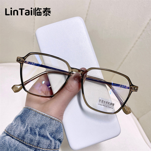 New 2005 Retro Fashion Student Glasses with TR Metal Square Frame, Blue Light Blocking Non-prescription Eyeglasses
