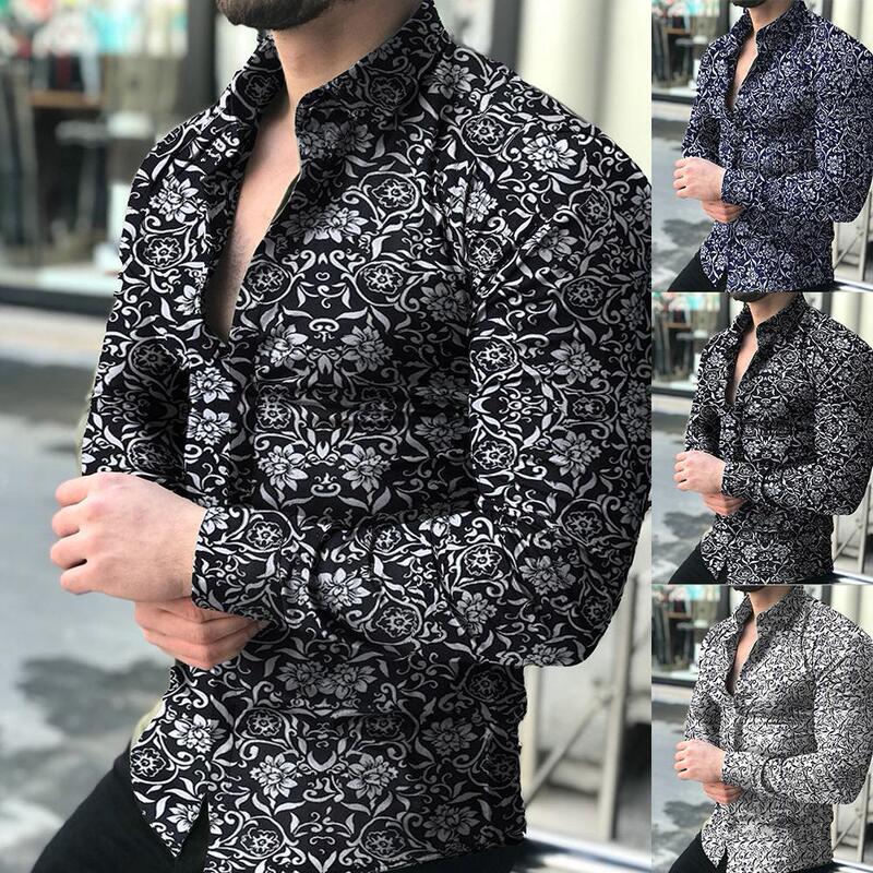 Cross-Border 2025 New Men's Long-Sleeved Shirts European and American Printed Shirts Muscular Men's Casual Floral Shirts Slim Shirts Cross-Border 2025 New Men's Long-Sleeved Shirts European and American Printed Shirts Muscular Men's Casual Floral Shirts Slim Shirts