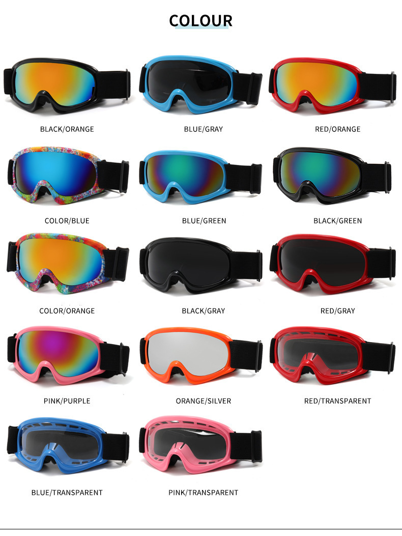 Yeni açık hava spor güneş gözlükleri, rüzgar geçirmez gözlükler, şık ve renkli çocuk kayak gözlükleri_voghion.com