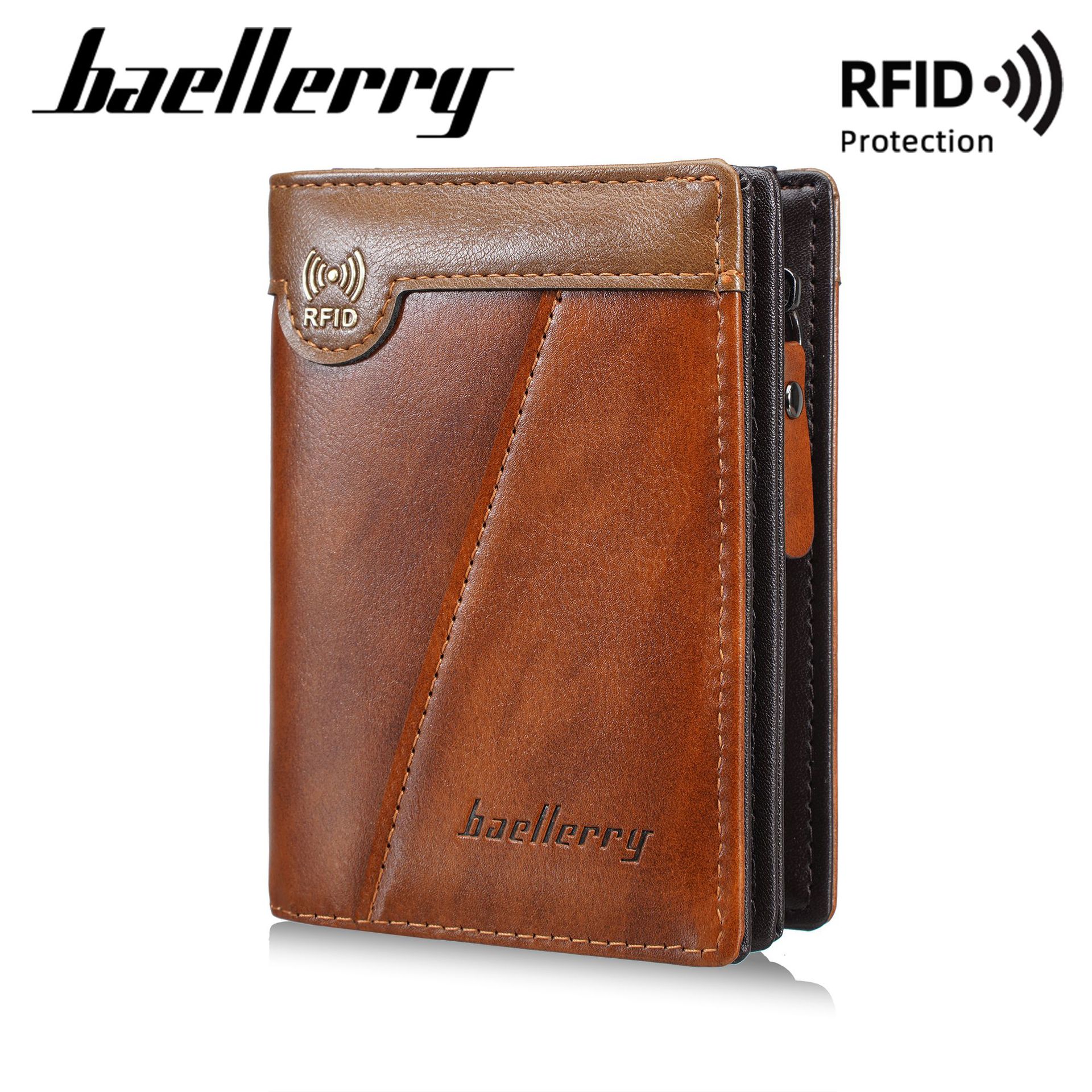 New Men's Short Wallet with a Vintage Oil-Waxed Leather Feel, Rfid Multi-Card Slot Wallet, Business Zipper Coin Purse