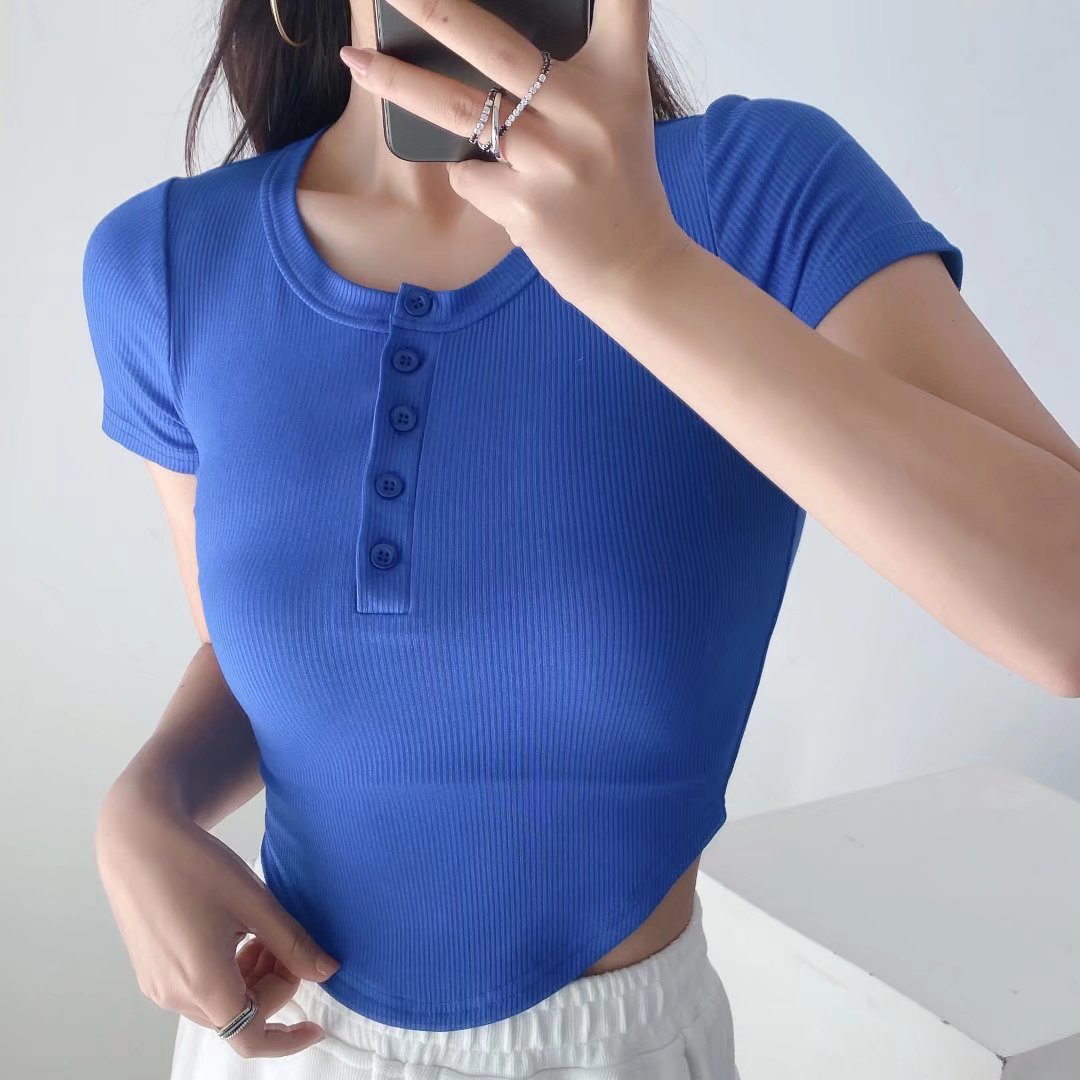 Base sexy knitted short fitted summer short sleeve T-shirt