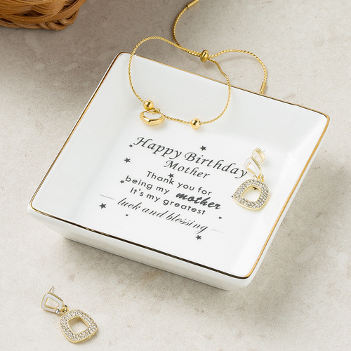 Ins Nordic Ceramic Jewelry Tray Amazon Square Gold-Trimmed Decorative Jewelry Tray Cross-Border Pearl Necklace Storage Stand