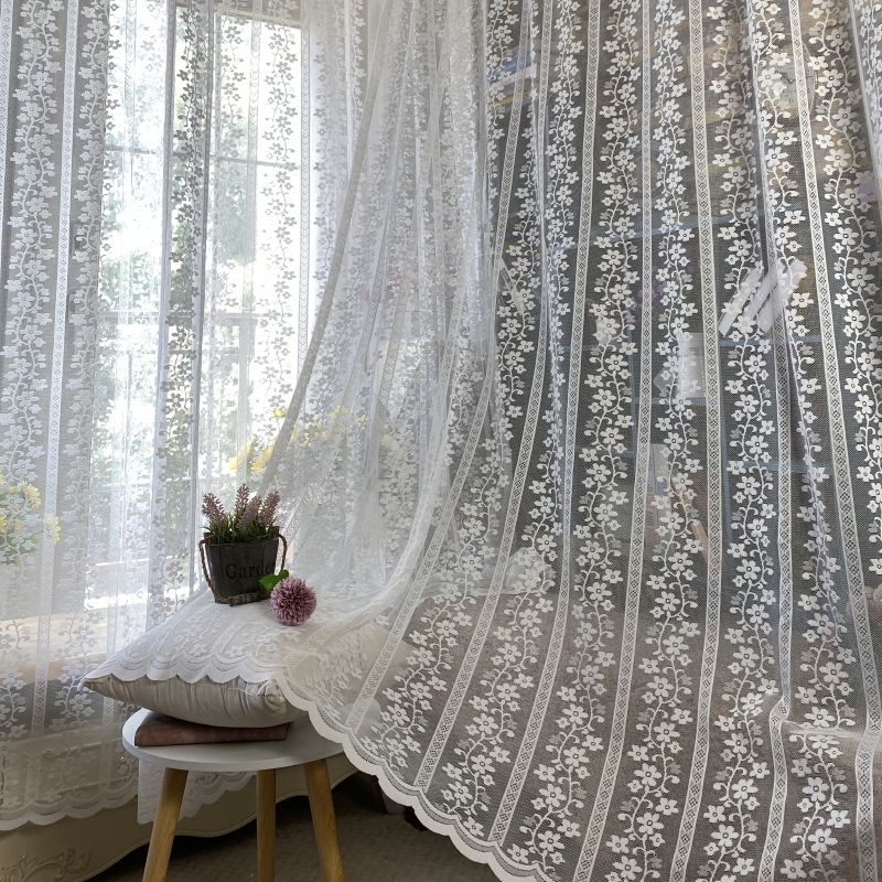 American Country Beautiful White Lace Window Screen Living Room Balcony Bedroom Finished Curtain White Gauze Curtain Cross-border AliExpress