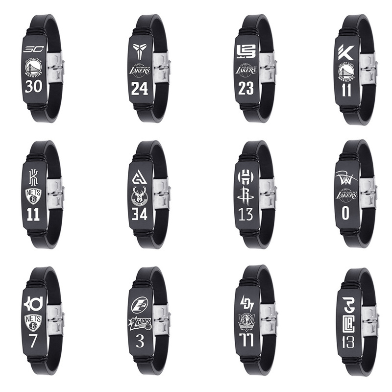 Black titanium steel bracelet NBA Basketball Football Star Kobe James Curry wrist strap silicone fan bracelet