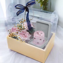 鲜花蛋糕手提礼盒批发PVC玫瑰花包装盒教师节月饼鲜花透明插花盒