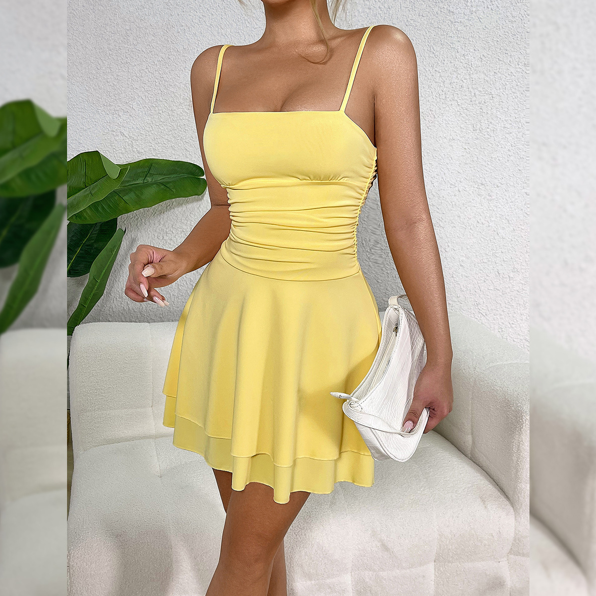 Women's Sexy Halter Strapless Cinched Waist Mini Dress – Slimming Cami Party Gown 2026_ecoleips.com