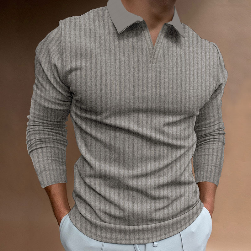 Camisa Polo para Hombre, Estilo Europeo y Americano, Comercio Transfronterizo, Otoño, Fitness, Casual, Cuello Alto, Manga Larga, Rayas Verticales, Cuello en V