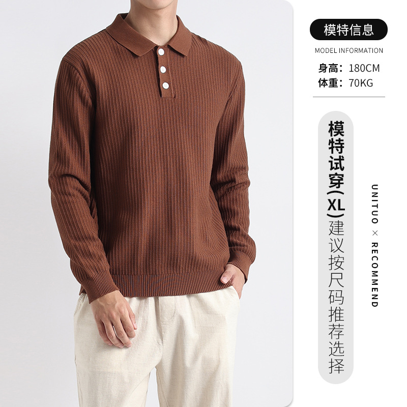 El estilo antiguo de la ropa de hombre suéter de punto hombre lujo ligero alto sentido de negocios con tapa polo americano otoño invierno