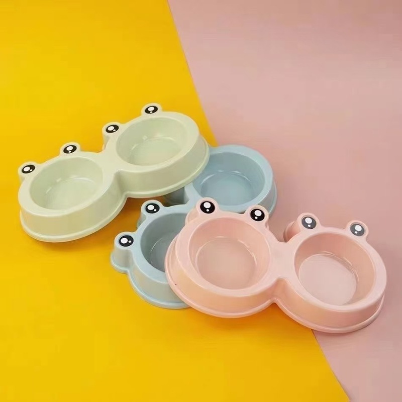 猫の碗の犬の碗のペットの碗の卸売りの猫の犬の食事は水の一体のプラスチックのステンレスのカエルの双碗のペットの食器を飲みます|undefined
