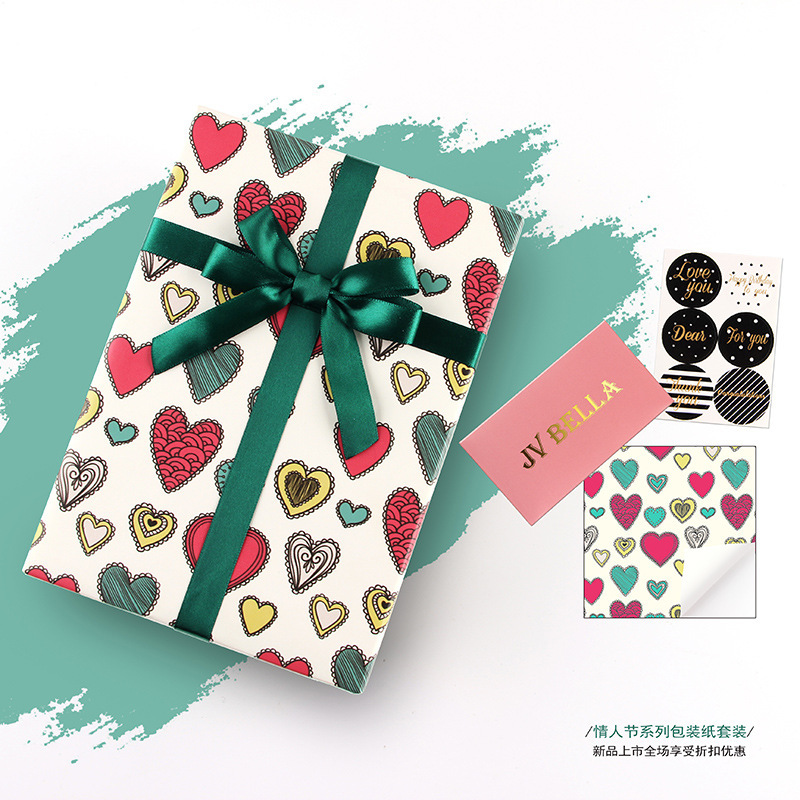 Suministro exclusivo transfronterizo de papel de regalo para el Día de San Valentín, papel de regalo con purpurina en forma de corazón, papel para recuerdos de boda.