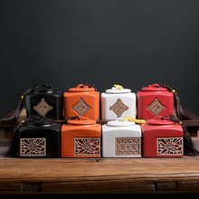 厂家批发  中式木片镂空陶瓷茶叶罐储物罐普洱茶红茶铁观音包装盒