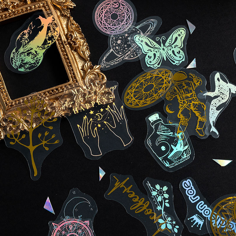 Flash sueño láser color oro etiqueta bolsa sueño mariposa mano cuenta DIY decorativo teléfono móvil Shell impermeable del animal doméstico pegatinas