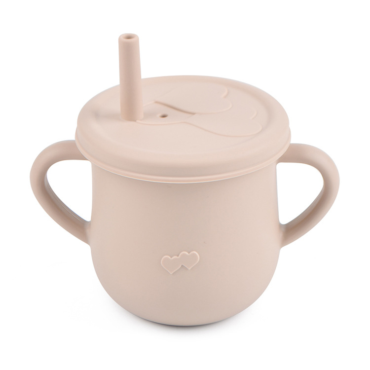 Taza de agua de paja de silicona para niños de grado alimenticio taza de agua resistente a caídas bebé taza de agua de silicona binaural taza de silicona para beber