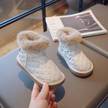 女童雪地靴冬季加绒款时尚休闲中大童加厚保暖棉鞋米白色粉红色