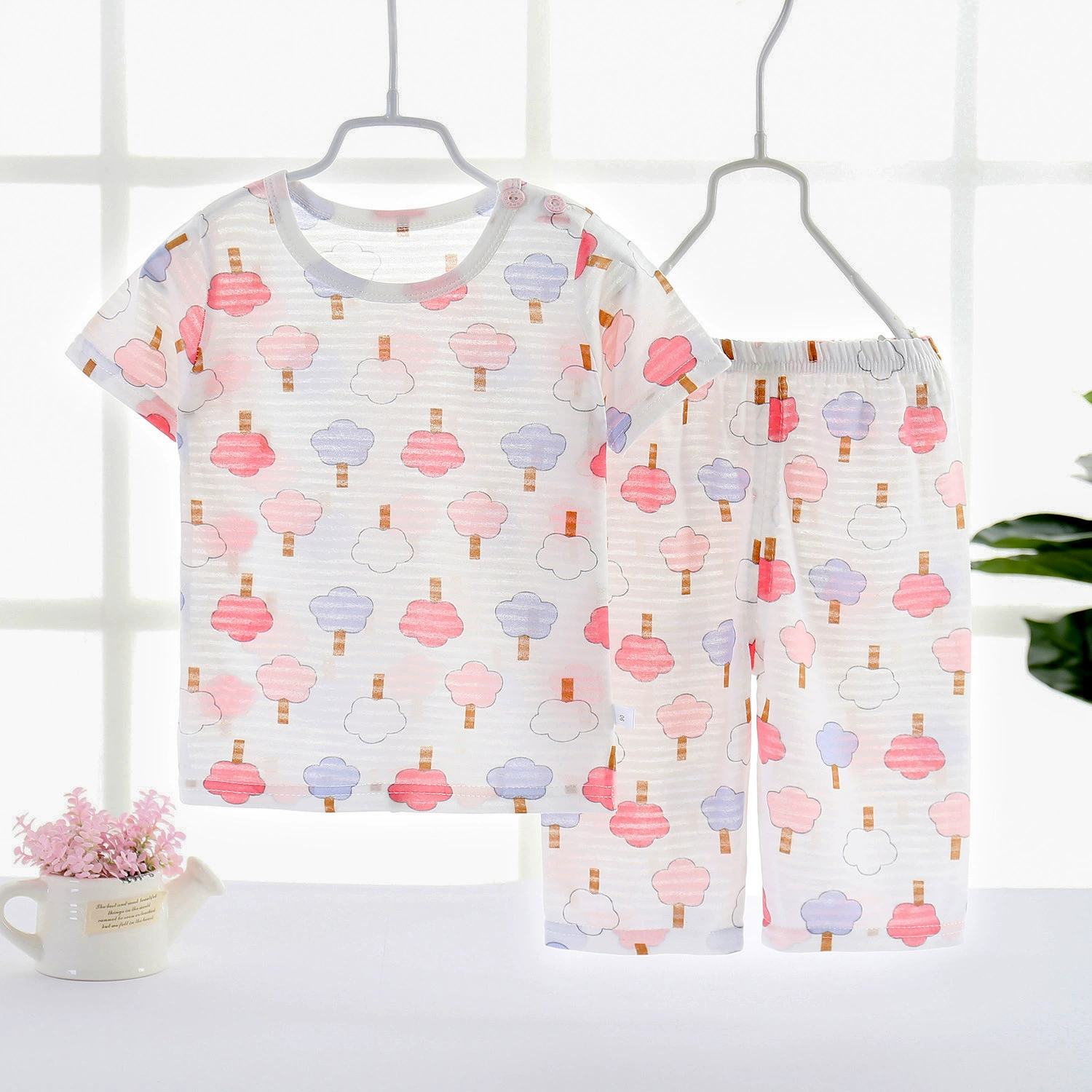 Summer breathable set, pijama, quick dry flower boy costume, Korean style, children's clothing, with short sleeve