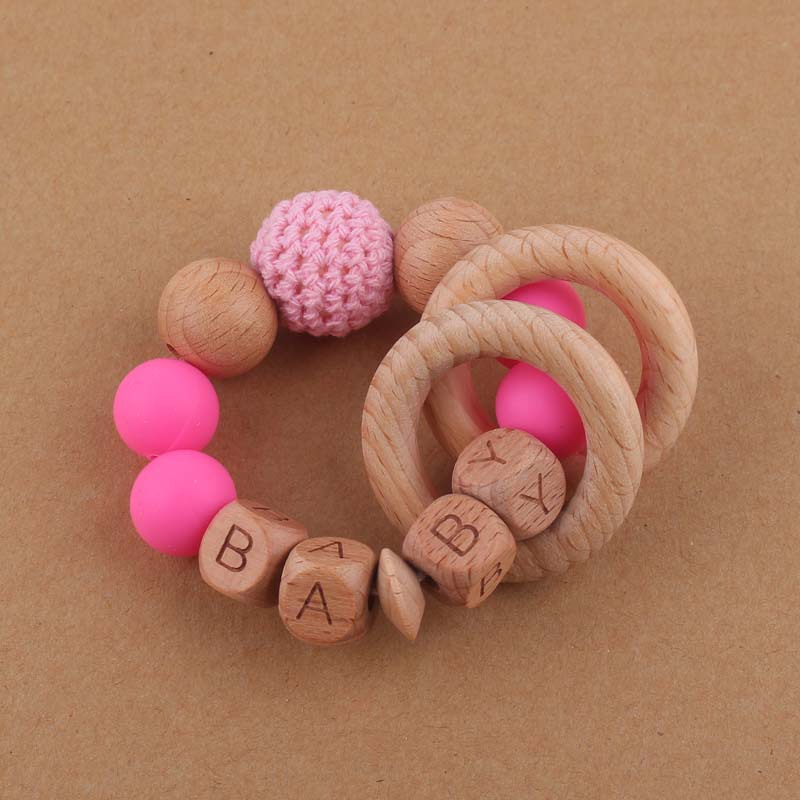 Bebé suministros mordedor pulsera de juguete creativo DIY Beech bebé nombre cuentas de silicona mordedura teether juguete