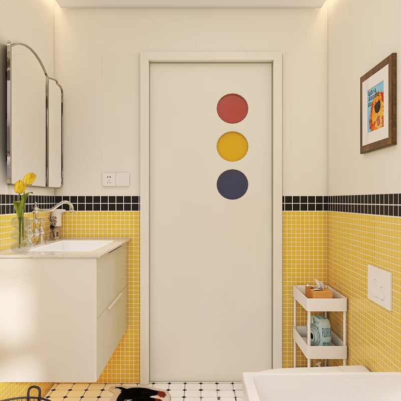 Medieval-Style Colorful Perforated Doors, Small Yellow Doors, Kitchen and Bathroom Wooden Doors, Interior Doors, Room Doors, Bedroom Doors, Painted Doors