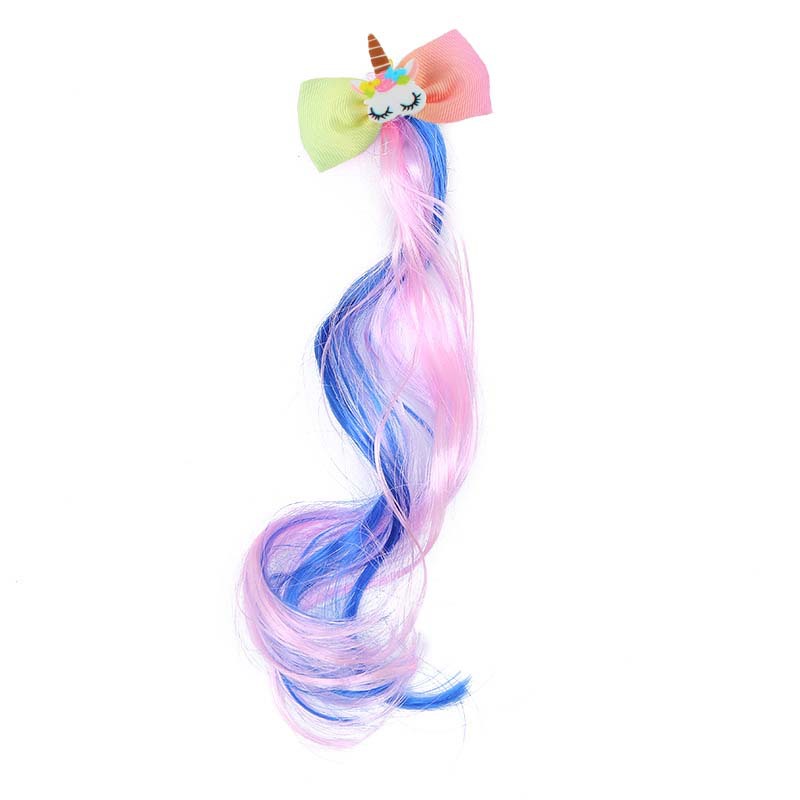 Children's Colorful Unicorn Wig Gradient Color Bow Wig Girls Cute Makeup Wig Hair Accessory Hairpin display picture 4