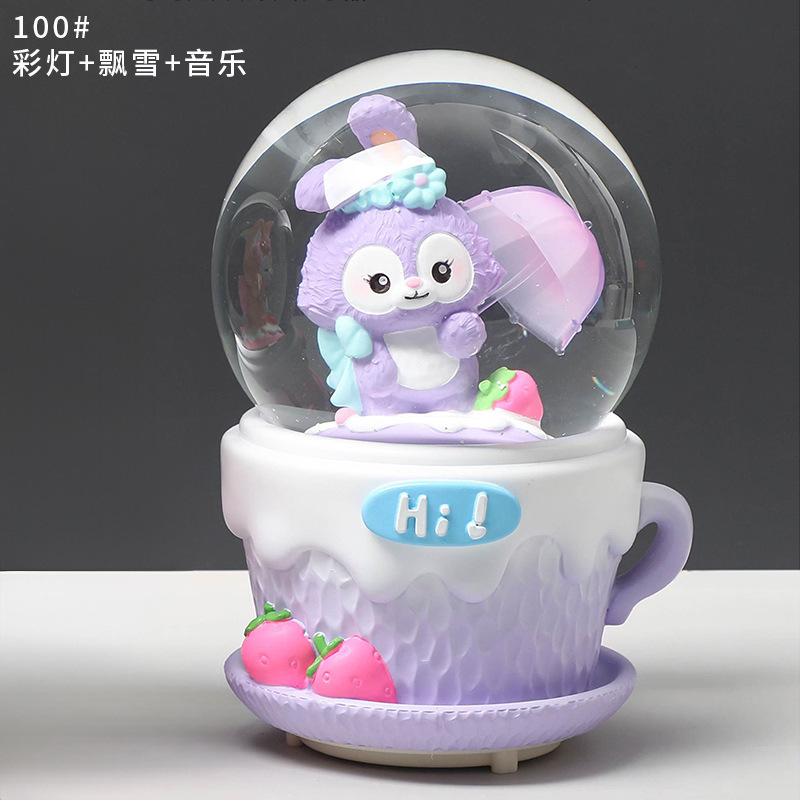 Pequeño libro rojo estilo caliente perro de orejas grandes bola de cristal caja de música nieve brillante niña dormitorio decoración de escritorio regalo