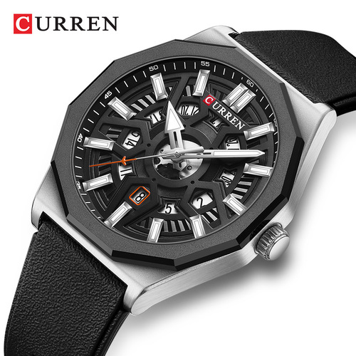 CURREN Quartz Watch with Silicone Strap and Gear Dial, Water-Resistant, Casual Men's Sports Watch, New Model 8437