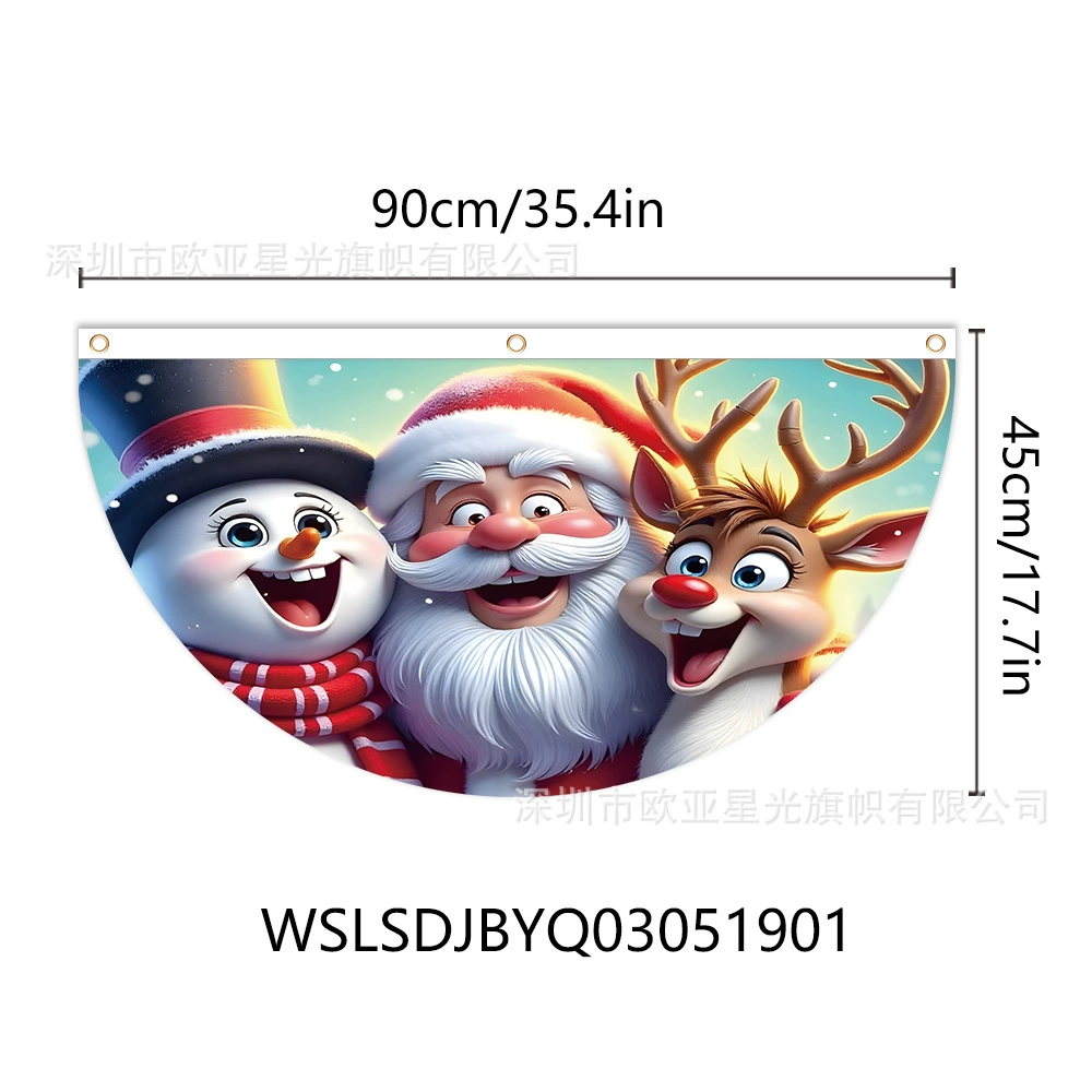Cross-border New Christmas Santa Claus Snowman Elk Laughter Theme Flag Decoration Christmas Half Circle Flag