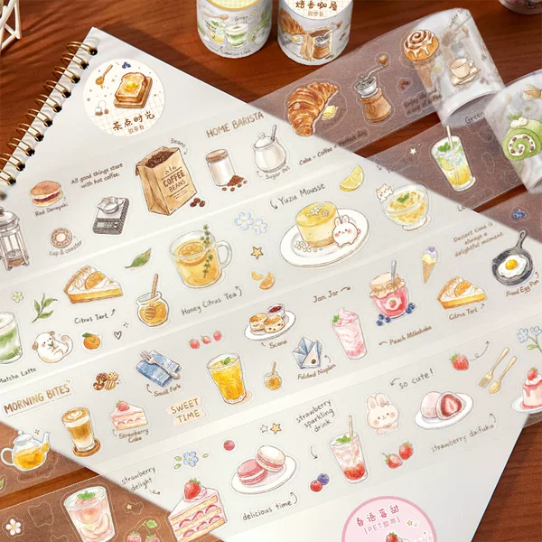 Paper dessert sticker roll PET cut-out food stickers for journal decoration collage DIY material stickers