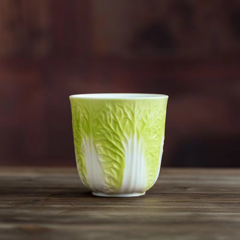 羊脂玉瓷白菜杯百财杯功夫茶杯套装家用品茗杯陶瓷创意茶具装小号